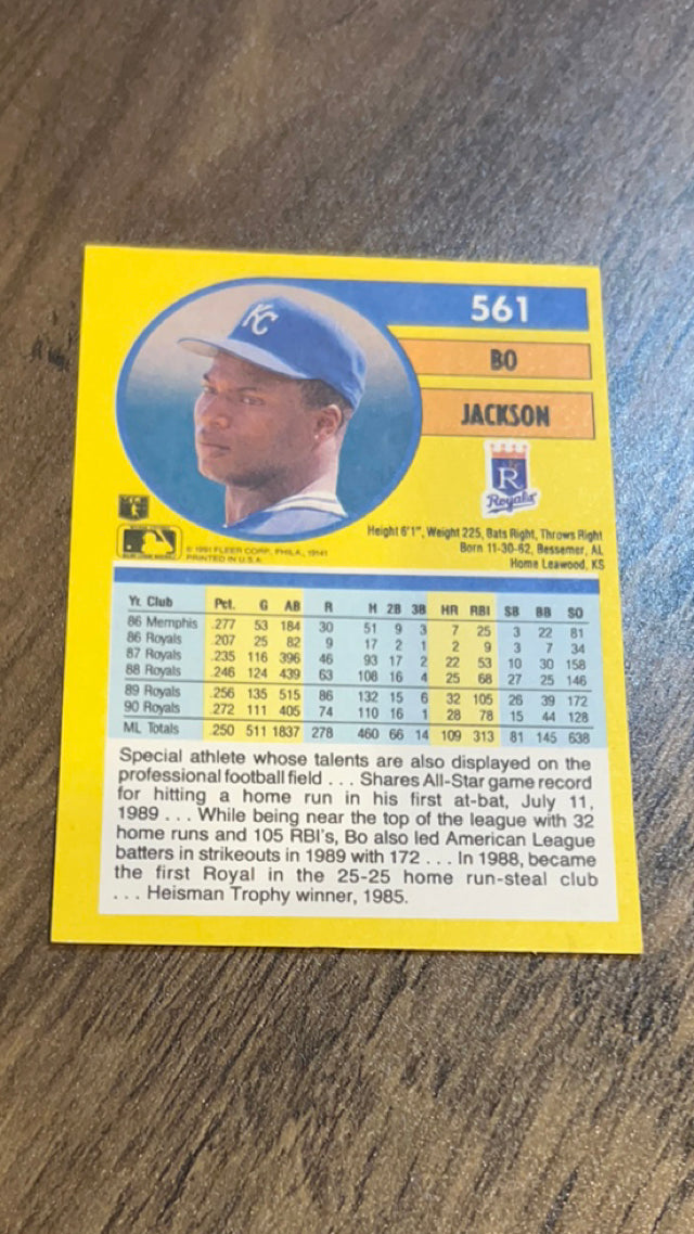 Bo Jackson Kansas City Royals MLB 1991 Fleer 561 Fleer