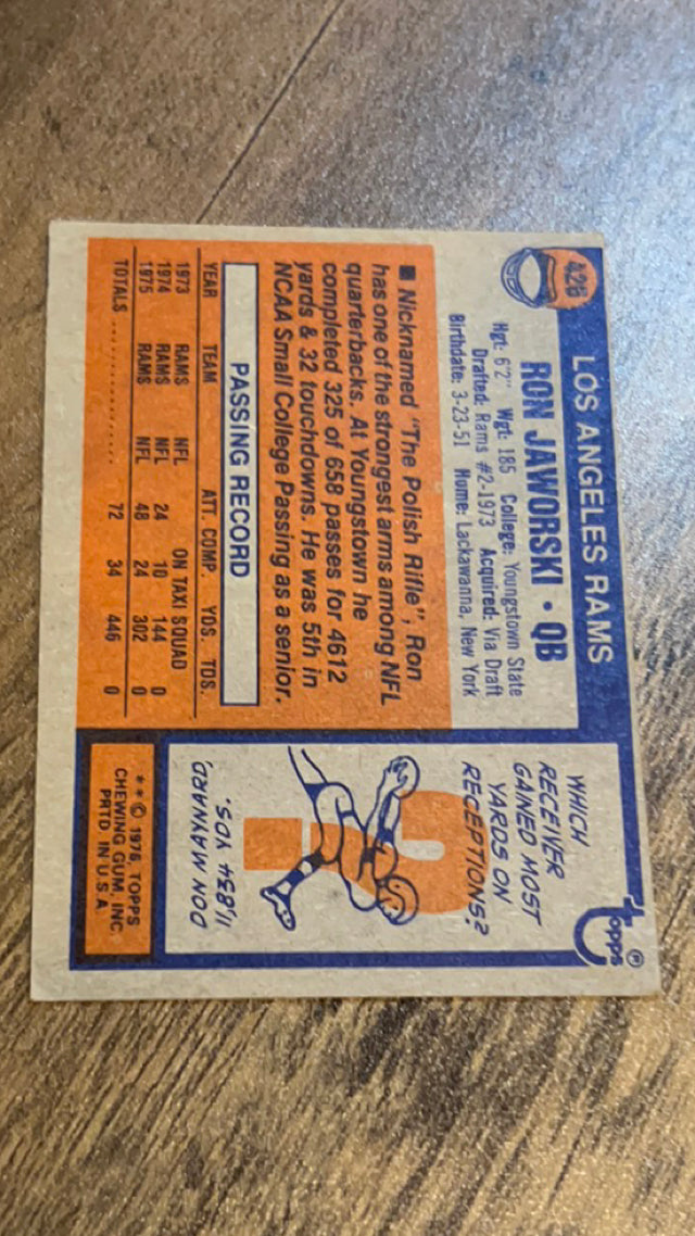 Ron Jaworski Los Angeles Rams MLB 1976 Topps 426 RC Topps