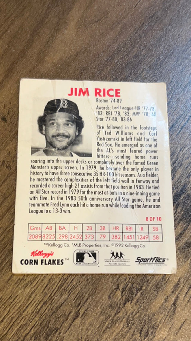 Jim Rice Boston Red Sox MLB 1992 Kellogg's All Star Canadian NNO Kellogg's