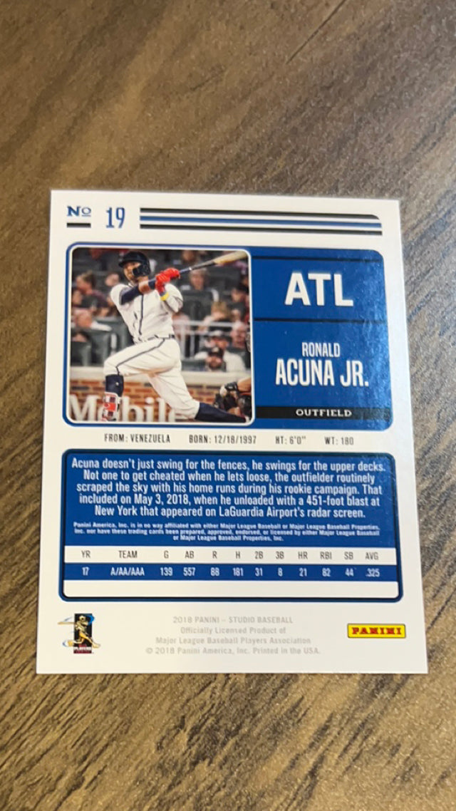 Ronald Acuna Jr. Atlanta Braves MLB 2018 Panini Chronicles - Studio 19 Panini