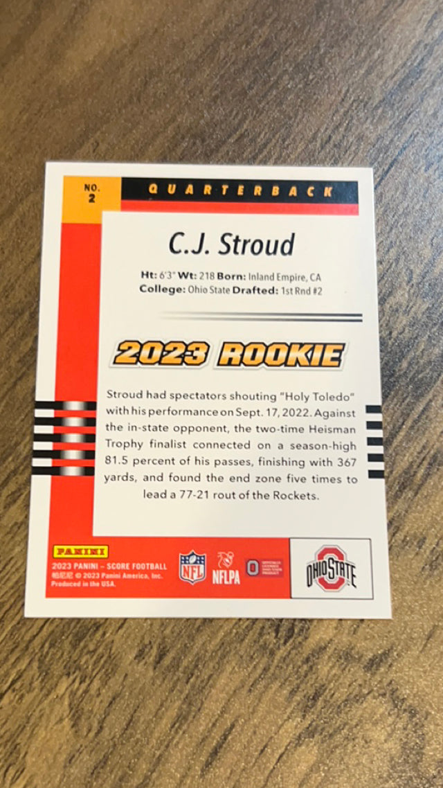 C.J. Stroud Ohio State Buckeyes NFL 2023 Score: 2003 Throwback Rookies 2 Panini