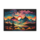 Canvas Stretched, 1.5'' - Psychadelic sunset mountains and lake Printify